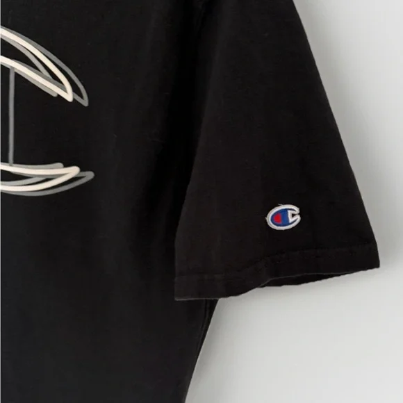 Champion Mens Large Black Graphic Logo T Shirt Big C Logo Short Sleeve - Picture 3 of 7
